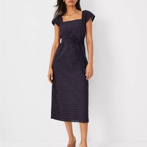 Ann Taylor- Eyelet Square Neck Puff Sleeve Midi Dress